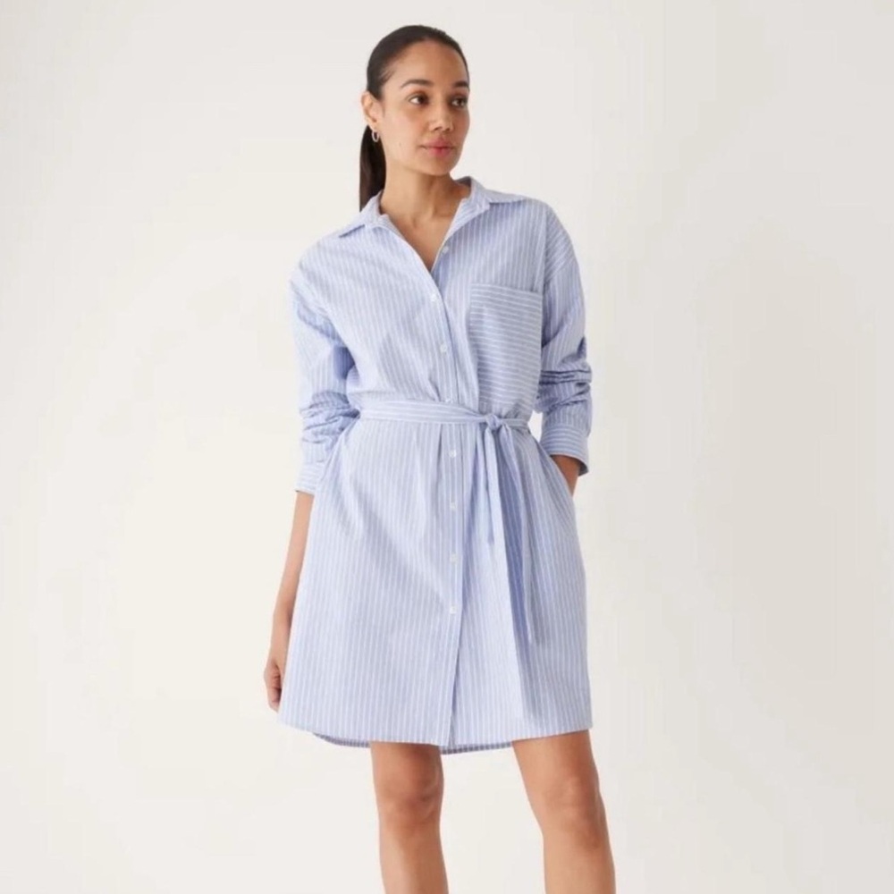 80% Cotton Frank & Oak Blue Striped Shirt Dress